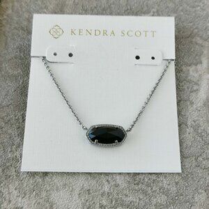 Kendra Scott Silver Black Opaque Glass Elisa Pendant Necklace NEW w/dust bag